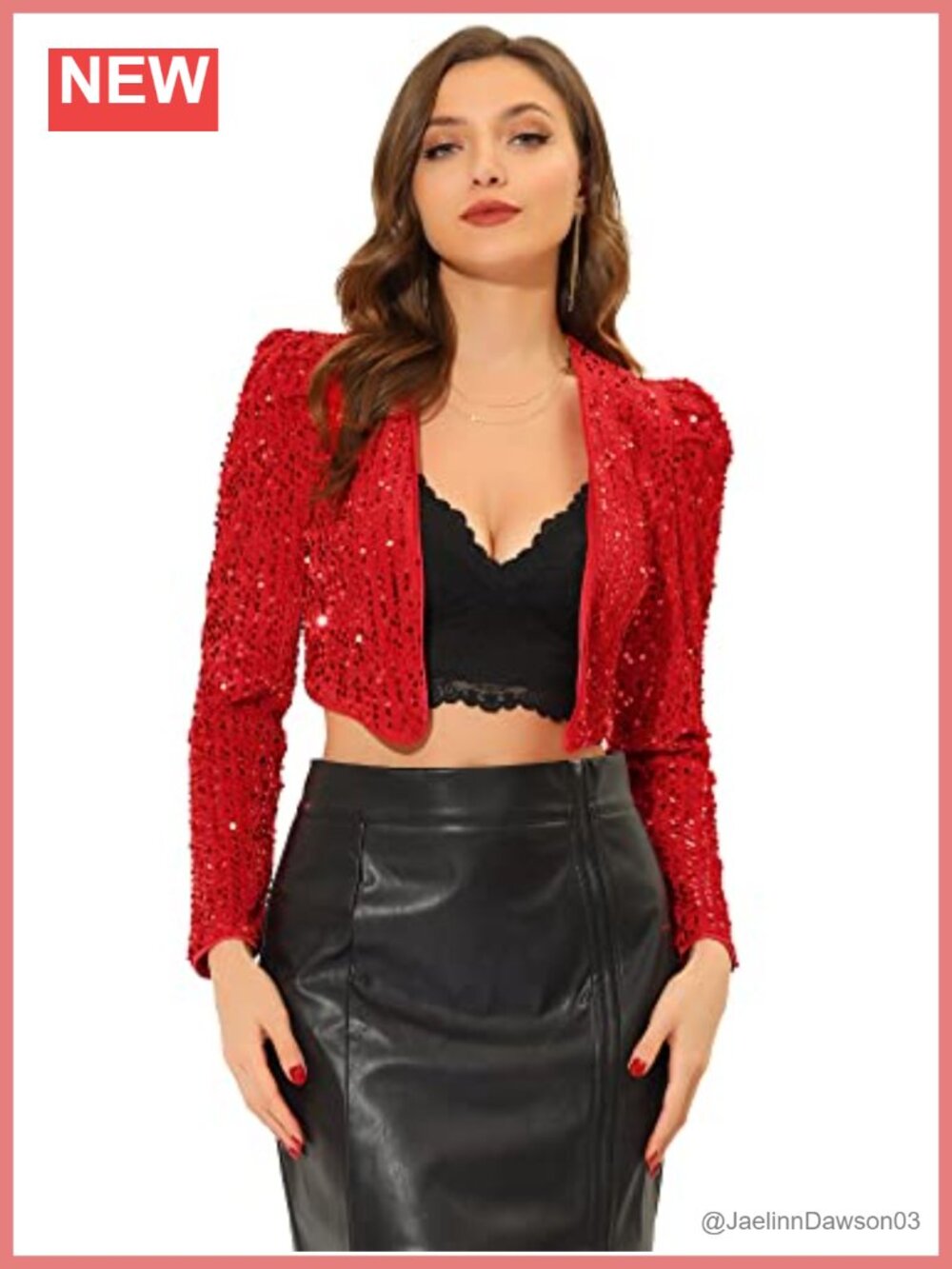 Sequin Cropped Blazer Puff Shoulder Open Front Party Jacket